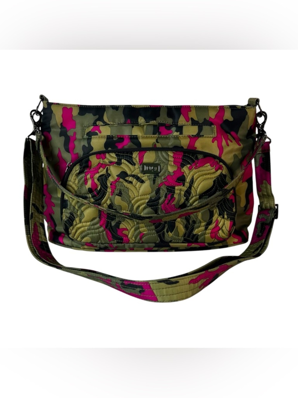 Lug Samba XL Olive Green Hot Pink Camo Quilted Crossbody Travel Bag Shoulder